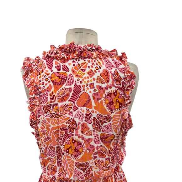 Poupette St Barth Clara Mini Dress Red Chagal Print‎ Orange Pink Size Medium - Picture 8 of 13